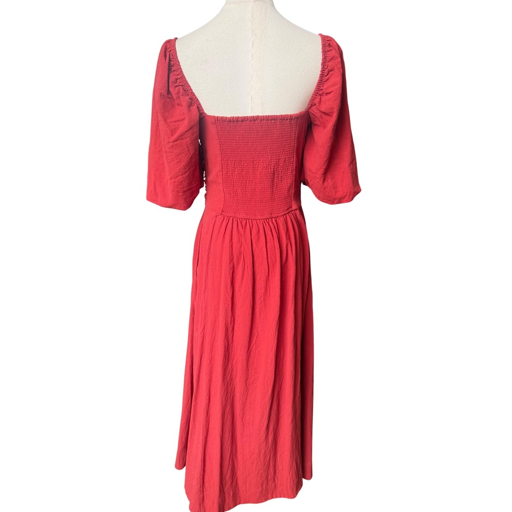 Bohme Puff Sleeve Boho Peasant Maxi Dress Size S Rust Cottagecore Basque Waist - Picture 6 of 11